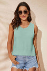 Buttoned Cutout Ribbed Trim Knit Tank king-general-store-5710.myshopify.com