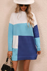 Color Block Mock Neck Dropped Shoulder Sweater Dress king-general-store-5710.myshopify.com