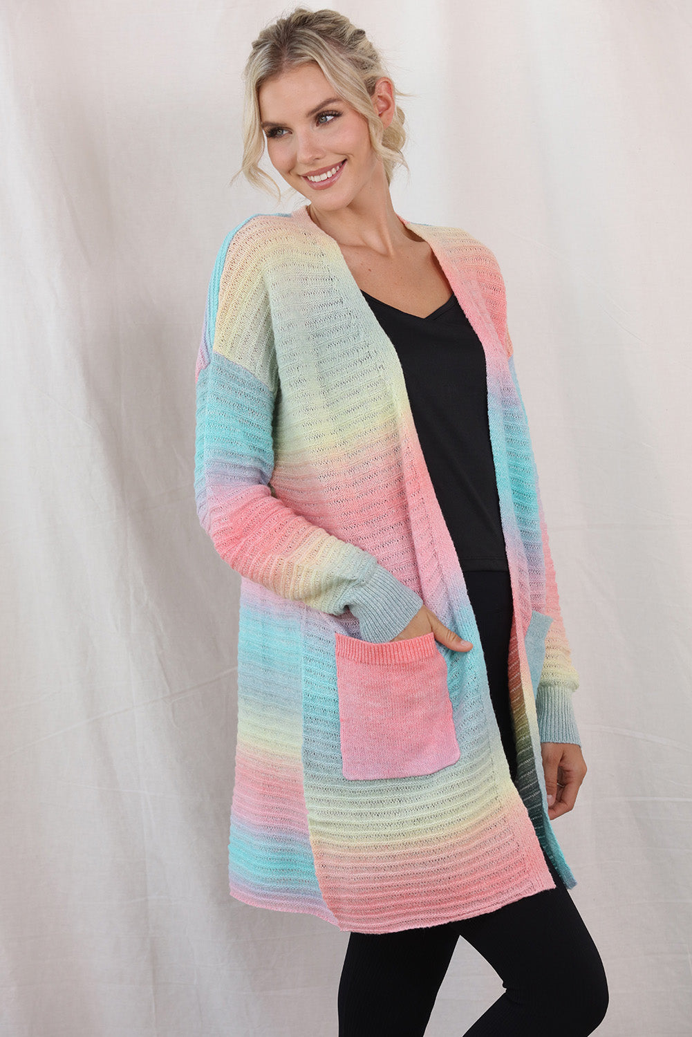 Gradient Dropped Shoulder Longline Cardigan king-general-store-5710.myshopify.com