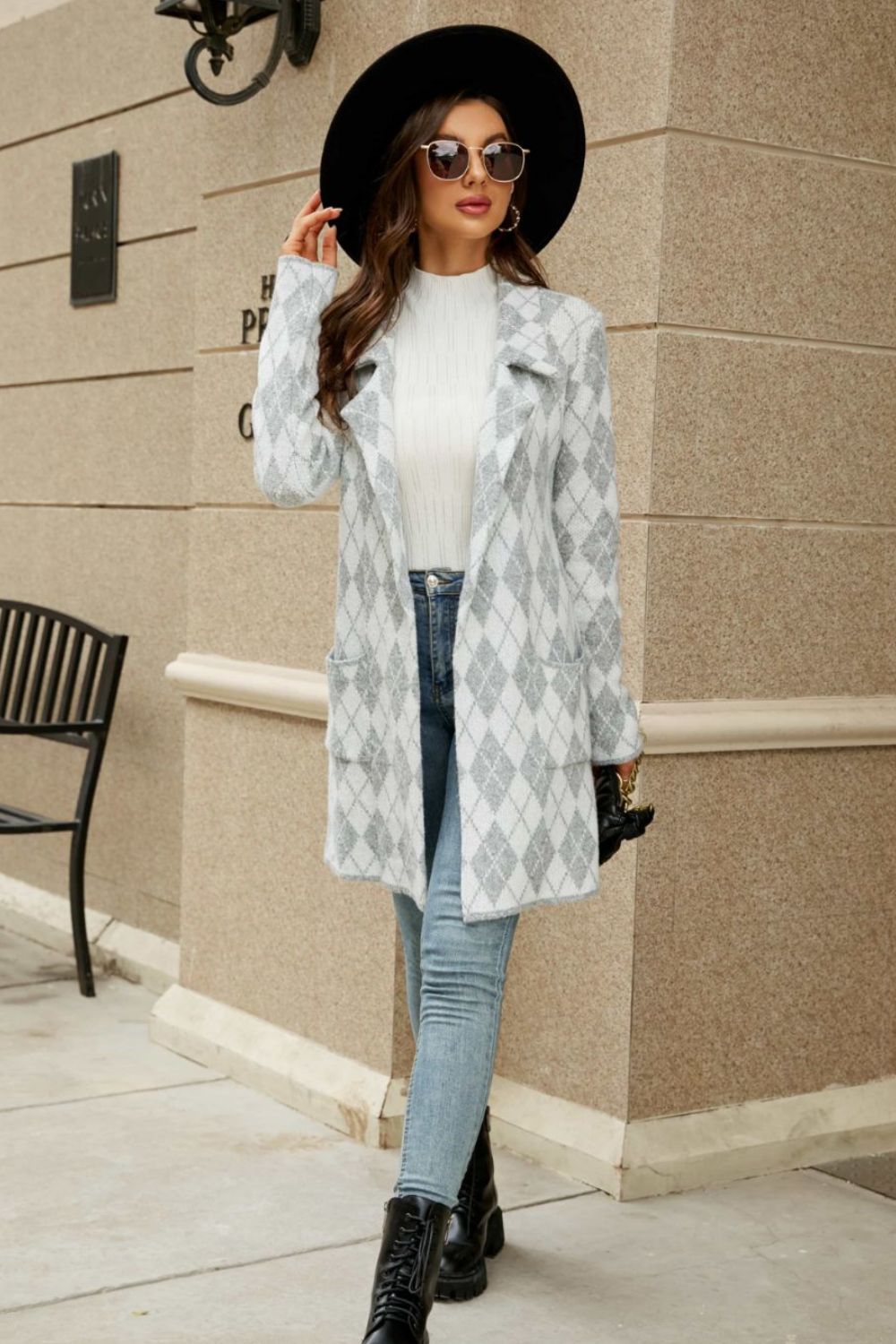 Double Take Printed Open Front Lapel Collar Cardigan with Pockets king-general-store-5710.myshopify.com