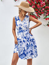 Floral V-Neck Tie Waist Sleeveless Dress king-general-store-5710.myshopify.com