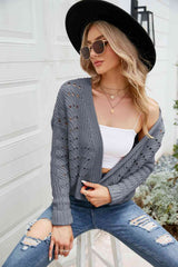 Open Front Cuffed Cropped Cardigan king-general-store-5710.myshopify.com