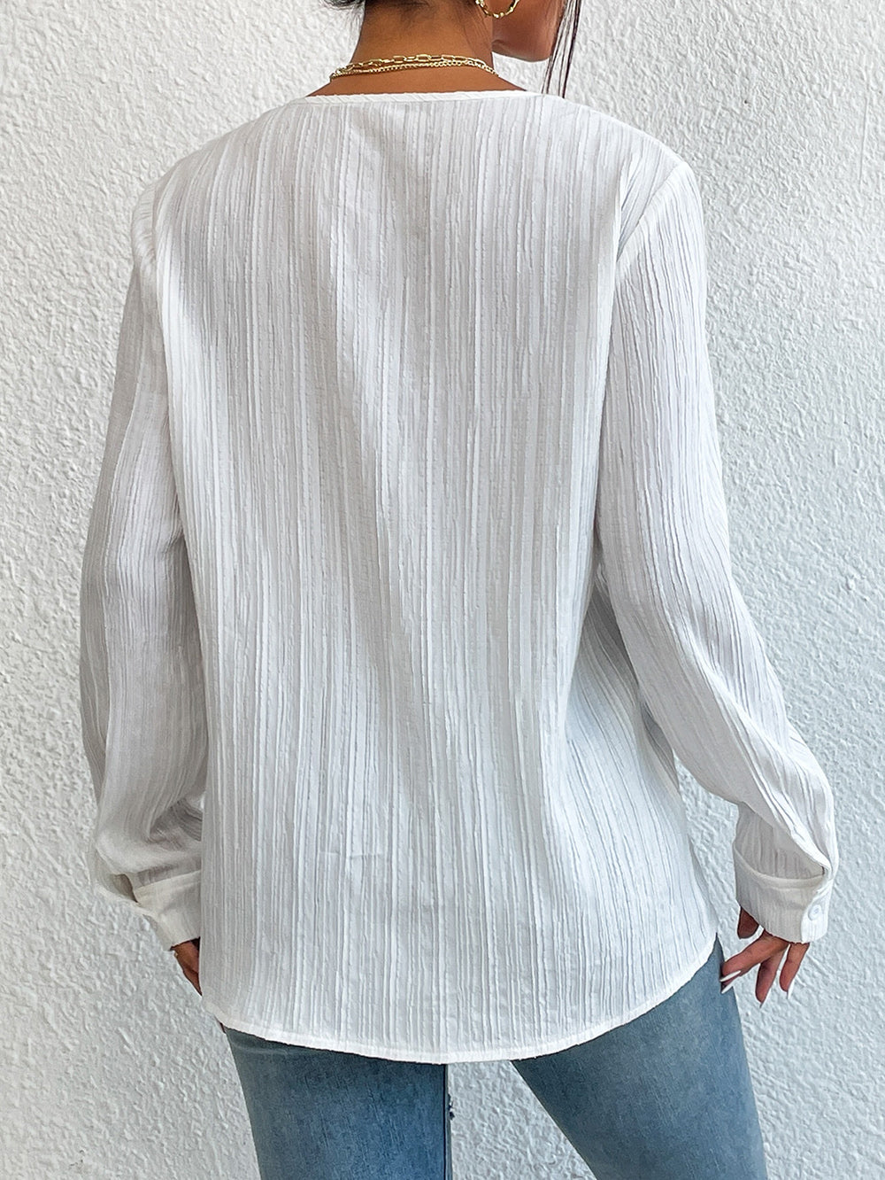 Lace Trim V-Neck Long Sleeve Shirt king-general-store-5710.myshopify.com