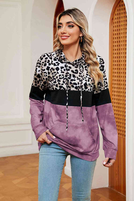 Leopard Drawstring Hoodie with Pocket king-general-store-5710.myshopify.com