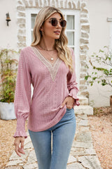 Eyelet V-Neck Smocked Flounce Sleeve Blouse king-general-store-5710.myshopify.com