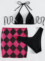 Argyle Halter Neck Three-Piece Swimsuit king-general-store-5710.myshopify.com