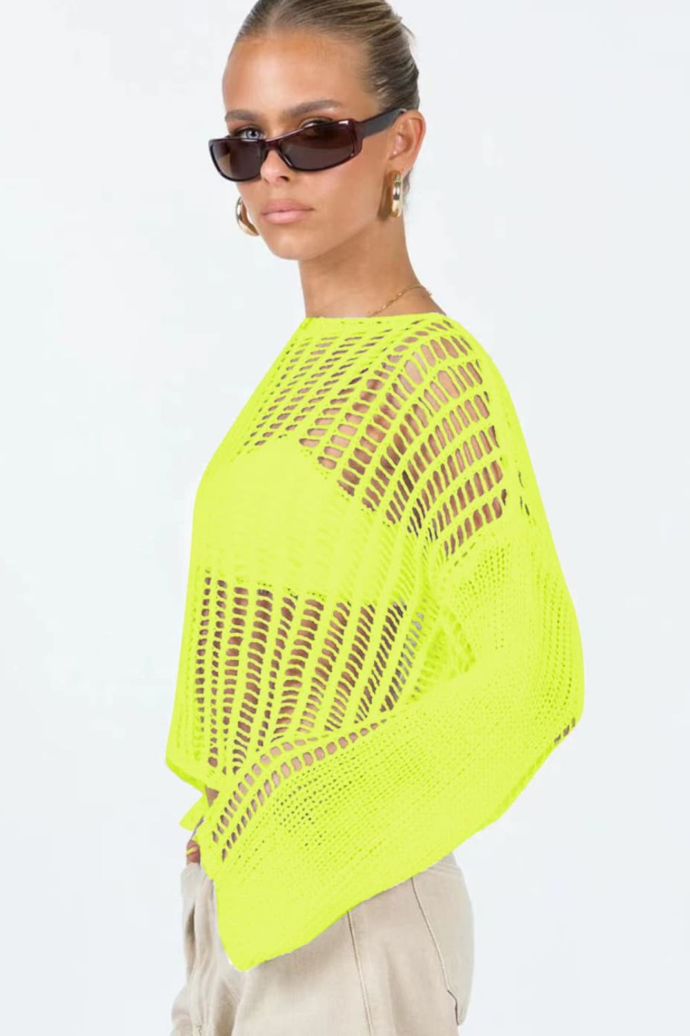 Openwork Boat Neck Long Sleeve Cover Up king-general-store-5710.myshopify.com