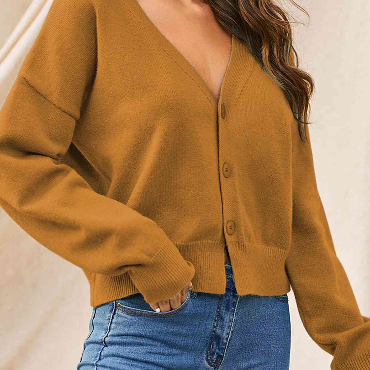 Dropped Shoulder Half Button Cardigan king-general-store-5710.myshopify.com