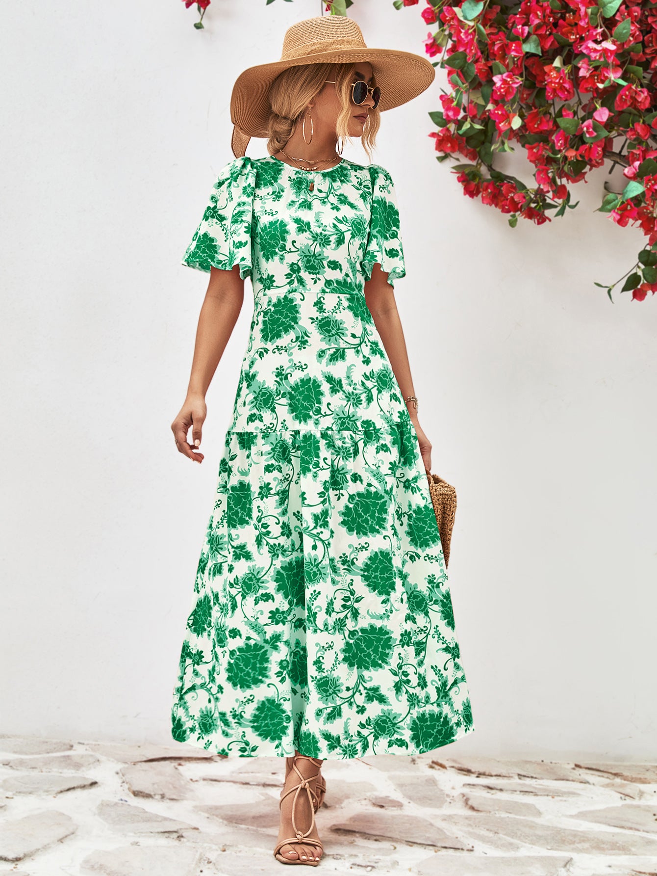 Floral Round Neck Tied Open Back Dress king-general-store-5710.myshopify.com