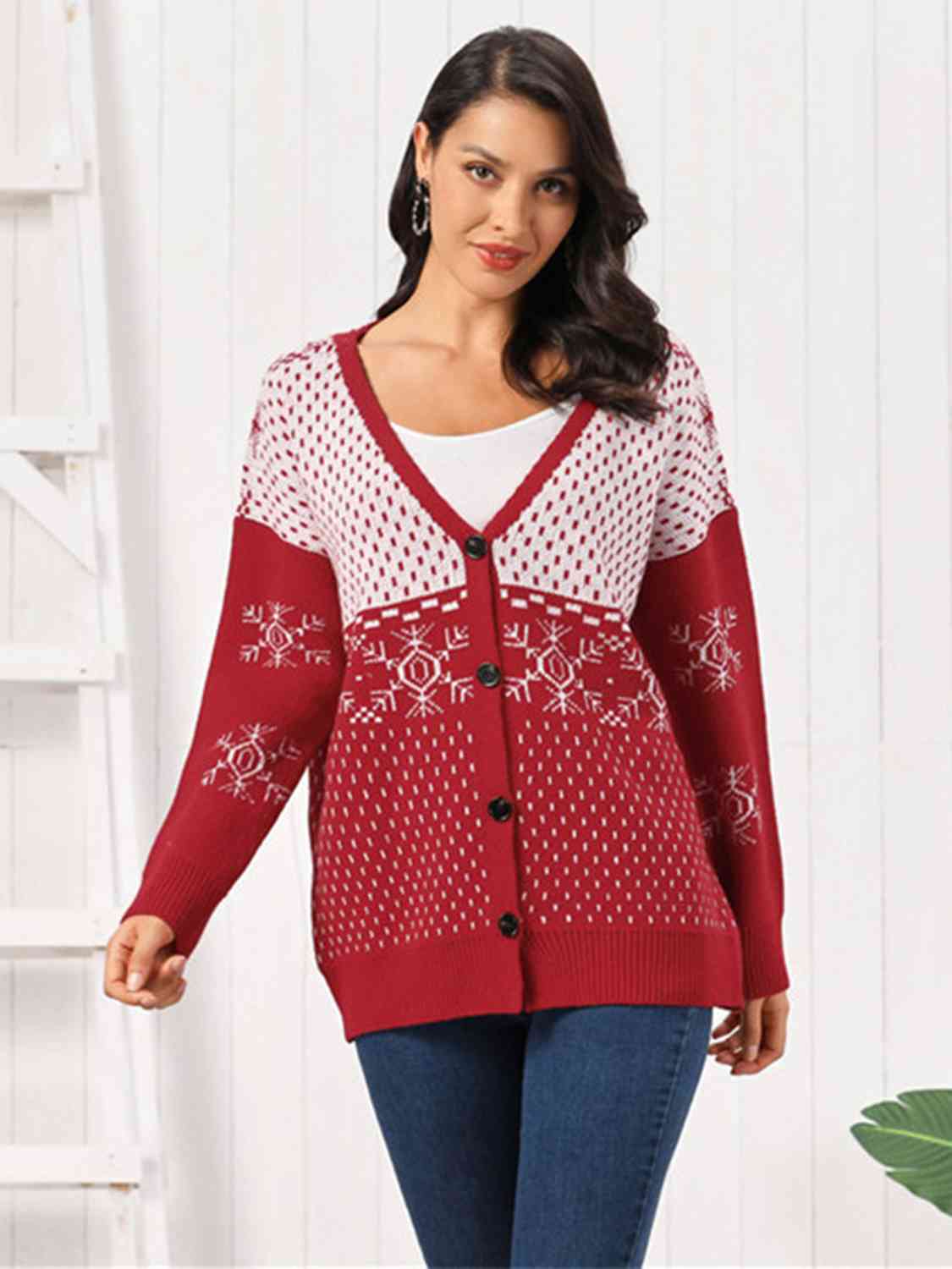 Snowflake Button Down Cardigan king-general-store-5710.myshopify.com