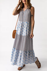 Mixed Print Tie-Neck Sleeveless Maxi Dress king-general-store-5710.myshopify.com