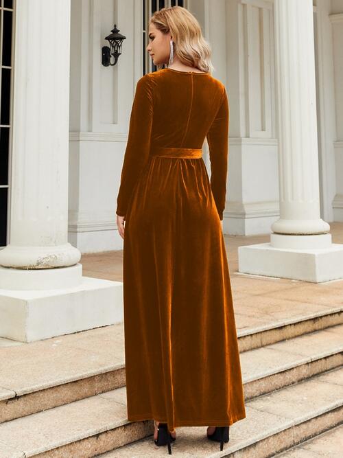 Tie Front Round Neck Long Sleeve Maxi Dress king-general-store-5710.myshopify.com