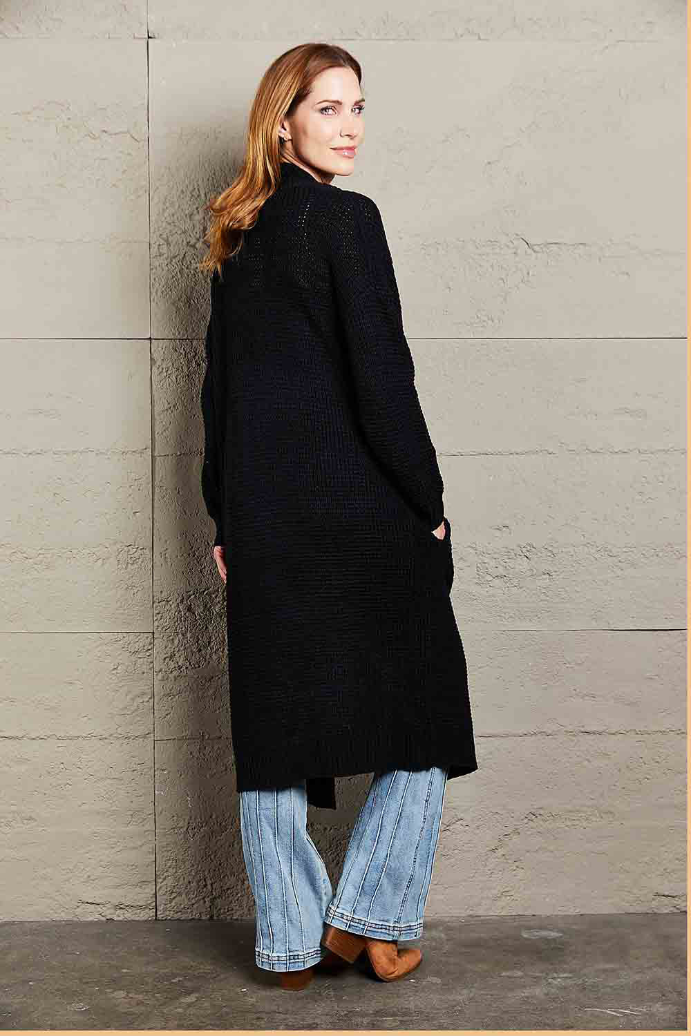 Double Take Waffle Knit Open Front Duster Cardigan With Pockets king-general-store-5710.myshopify.com