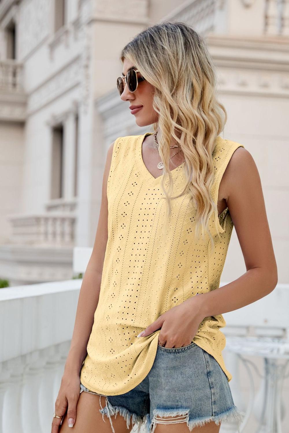 Eyelet V-Neck Tank king-general-store-5710.myshopify.com