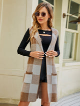 Plaid Lapel Collar Sleeveless Cardigan king-general-store-5710.myshopify.com