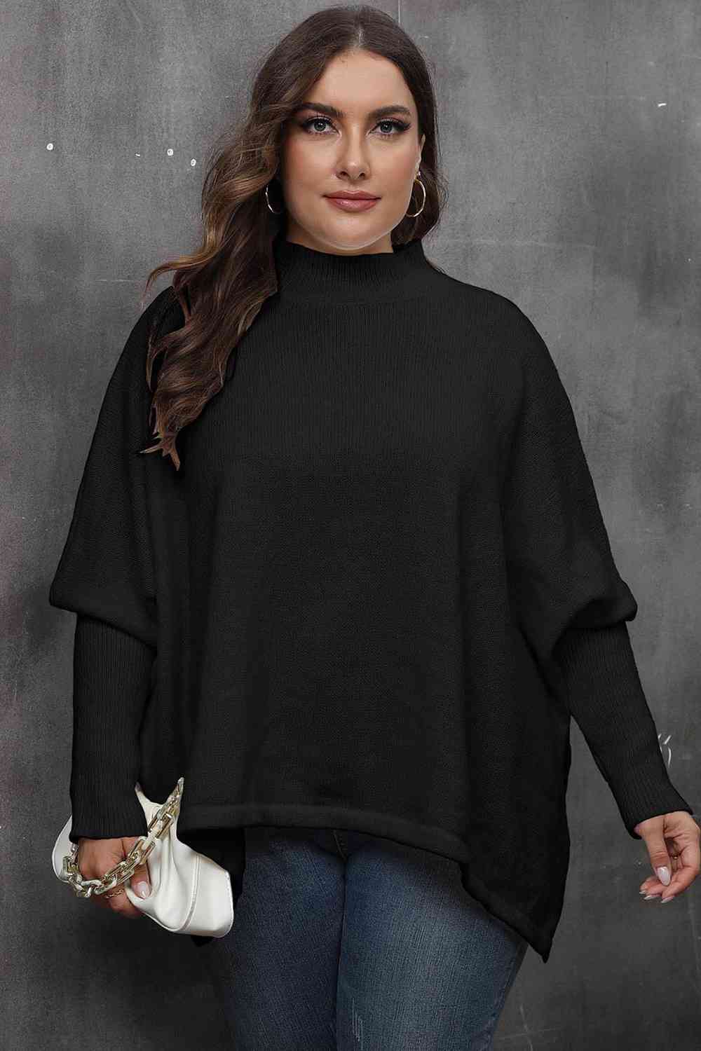 Mock Neck Raglan Sleeve Slit Sweater king-general-store-5710.myshopify.com