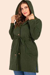 Plus Size Drawstring Waist Hooded Cardigan with Pockets king-general-store-5710.myshopify.com