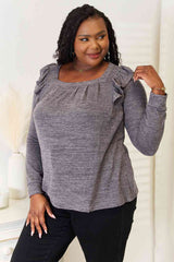 Double Take Square Neck Ruffle Shoulder Long Sleeve T-Shirt king-general-store-5710.myshopify.com