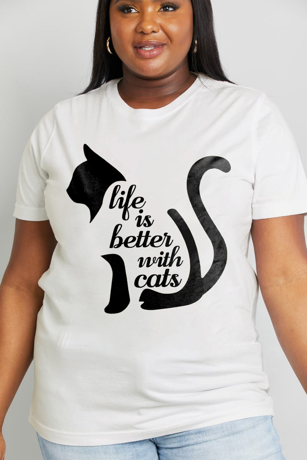 Simply Love Full Size LIFE IS BETTER WITH CATS Graphic Cotton Tee king-general-store-5710.myshopify.com