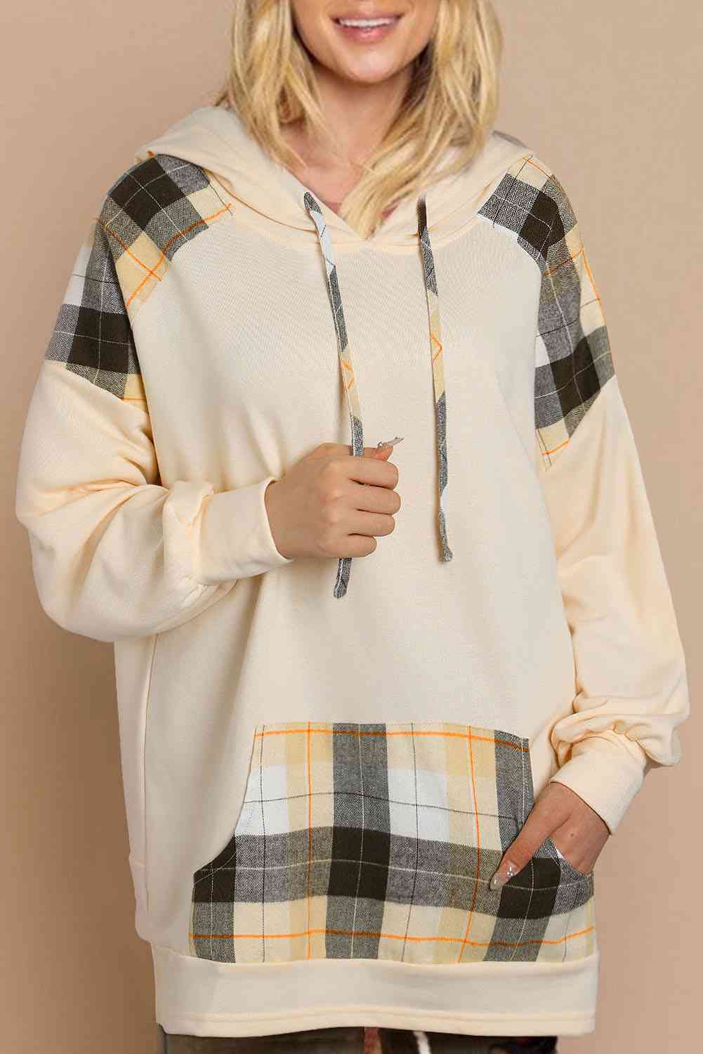 Plaid Drawstring Drop Shoulder Hoodie with Pocket king-general-store-5710.myshopify.com