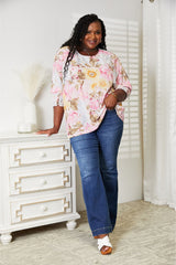 Double Take Floral Round Neck Three-Quarter Sleeve Top king-general-store-5710.myshopify.com