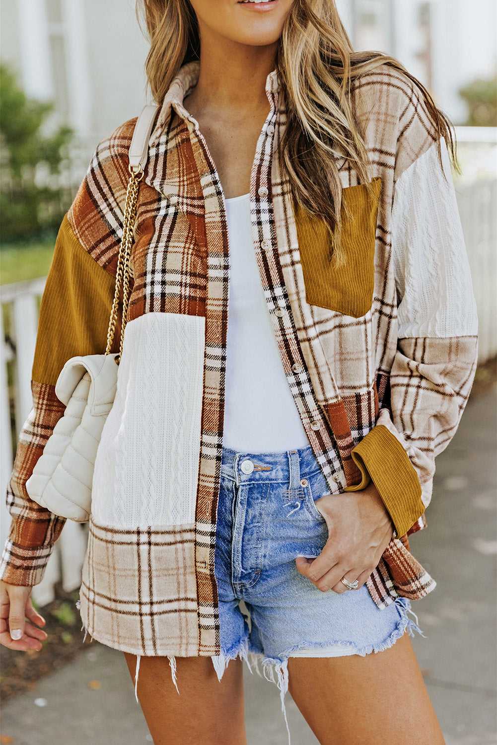 Plaid Color Block Dropped Shoulder Shacket king-general-store-5710.myshopify.com