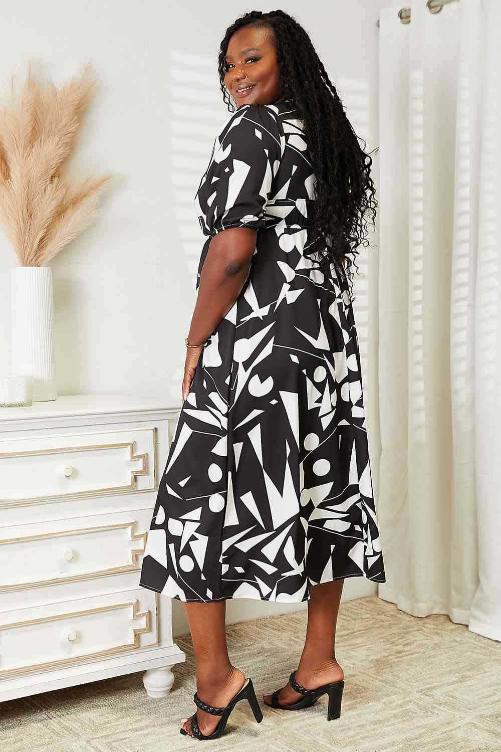 Double Take Printed Surplice Balloon Sleeve Dress king-general-store-5710.myshopify.com