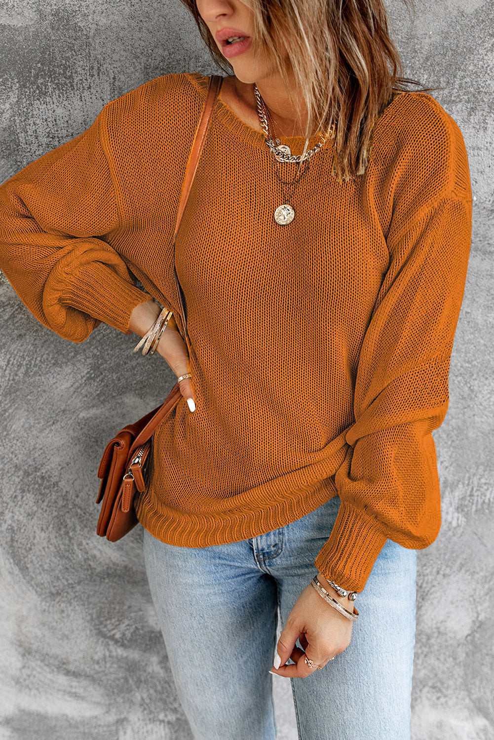 Double Take Tied Balloon Sleeve Round Neck Sweater king-general-store-5710.myshopify.com