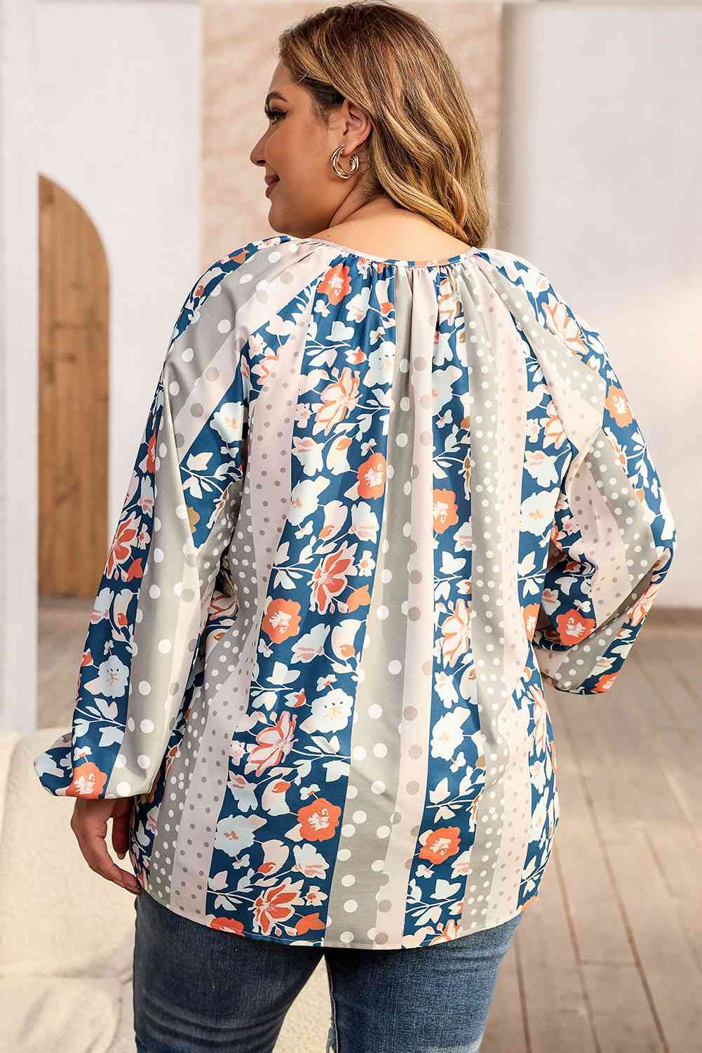 Plus Size Floral Tie Neck Blouse king-general-store-5710.myshopify.com