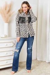 Double Take Leopard Fringe Detail Collared Neck Denim Jacket king-general-store-5710.myshopify.com