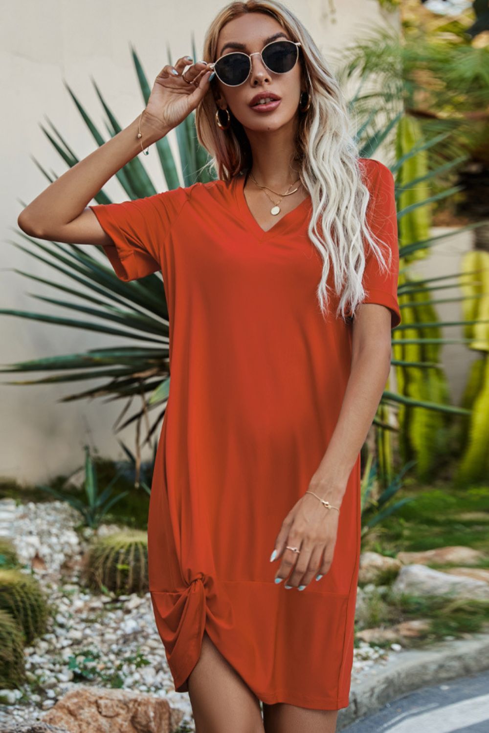 Twisted V-Neck Short Sleeve Dress king-general-store-5710.myshopify.com