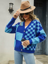 Plaid V-Neck Dropped Shoulder Cardigan king-general-store-5710.myshopify.com