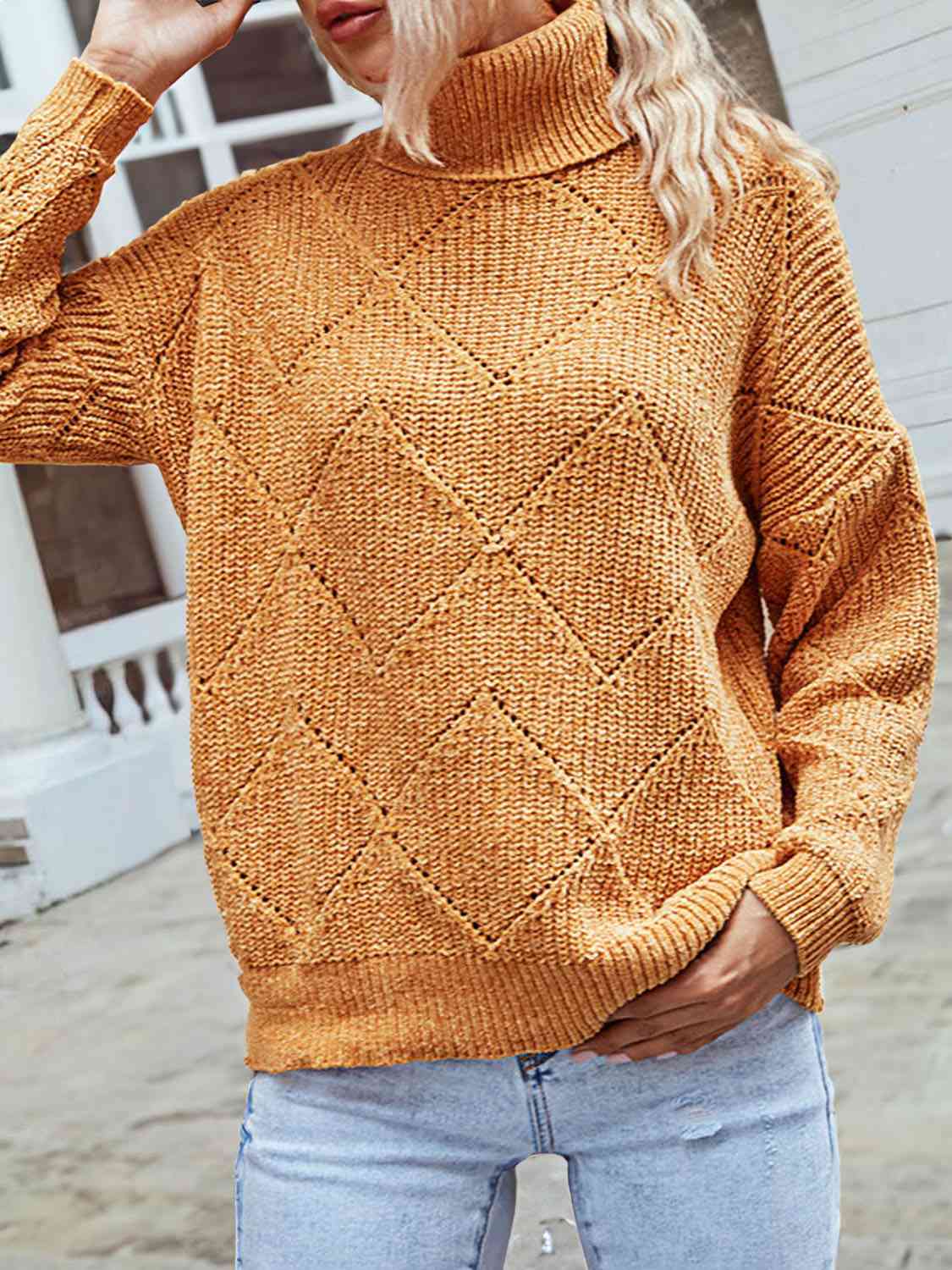 Geometric Turtleneck Long Sleeve Sweater king-general-store-5710.myshopify.com