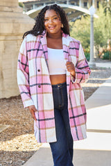 Double Take Full Size Plaid Button Up Lapel Collar Coat king-general-store-5710.myshopify.com