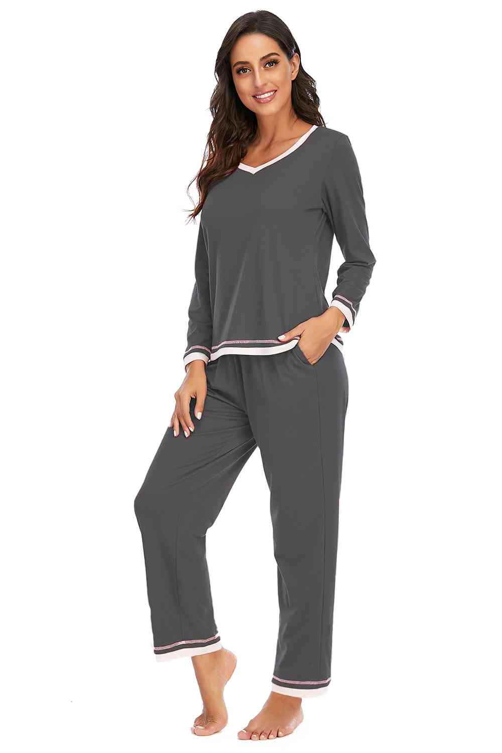 V-Neck Top and Pants Lounge Set king-general-store-5710.myshopify.com