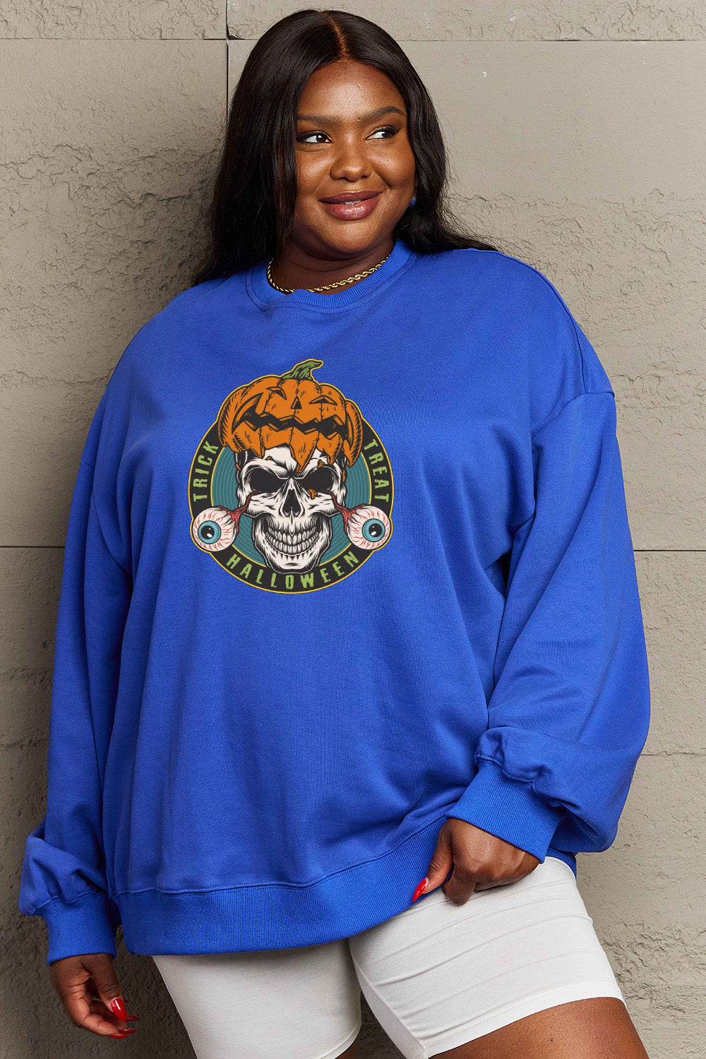 Simply Love Full Size Skull Graphic Sweatshirt king-general-store-5710.myshopify.com