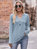 Buttoned Notched Neck Long Sleeve Top king-general-store-5710.myshopify.com