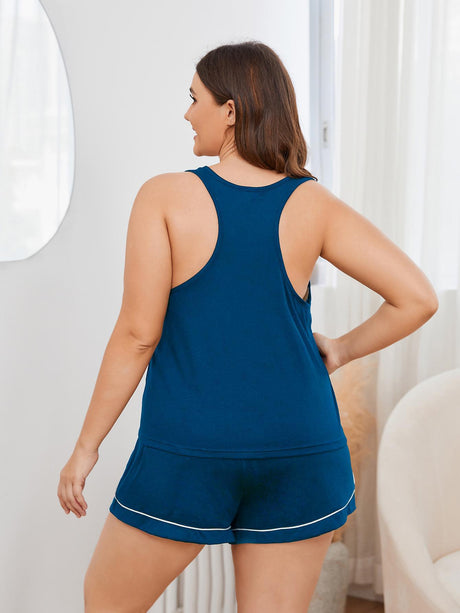 Plus Size Contrast Piping Racerback Tank and Shorts Lounge Set king-general-store-5710.myshopify.com