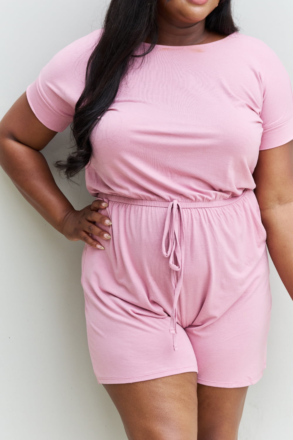 Zenana Chilled Out Full Size Short Sleeve Romper in Light Carnation Pink king-general-store-5710.myshopify.com