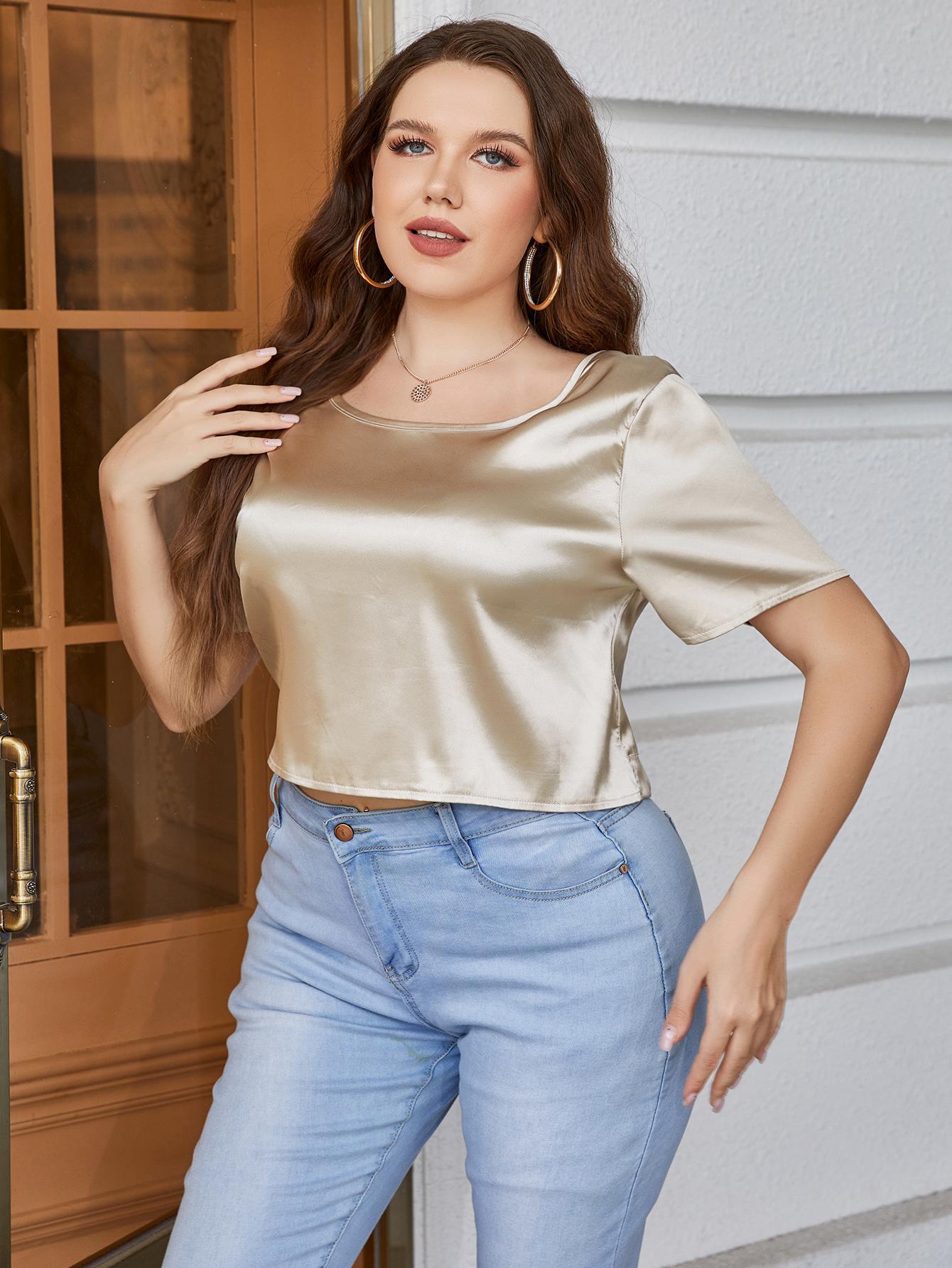 Plus Size Short Sleeve Tie Back Blouse king-general-store-5710.myshopify.com