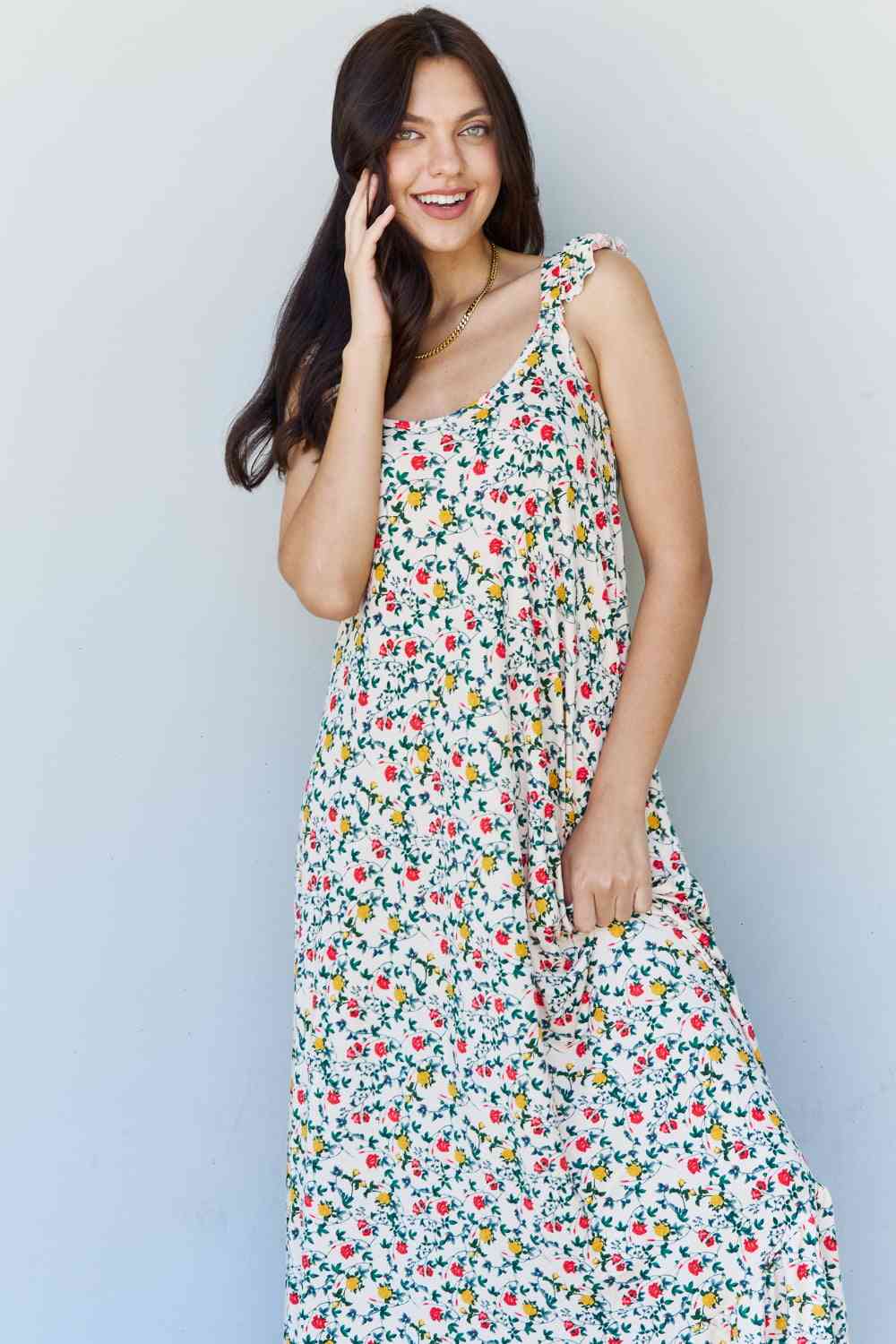 Doublju In The Garden Ruffle Floral Maxi Dress in Natural Rose king-general-store-5710.myshopify.com