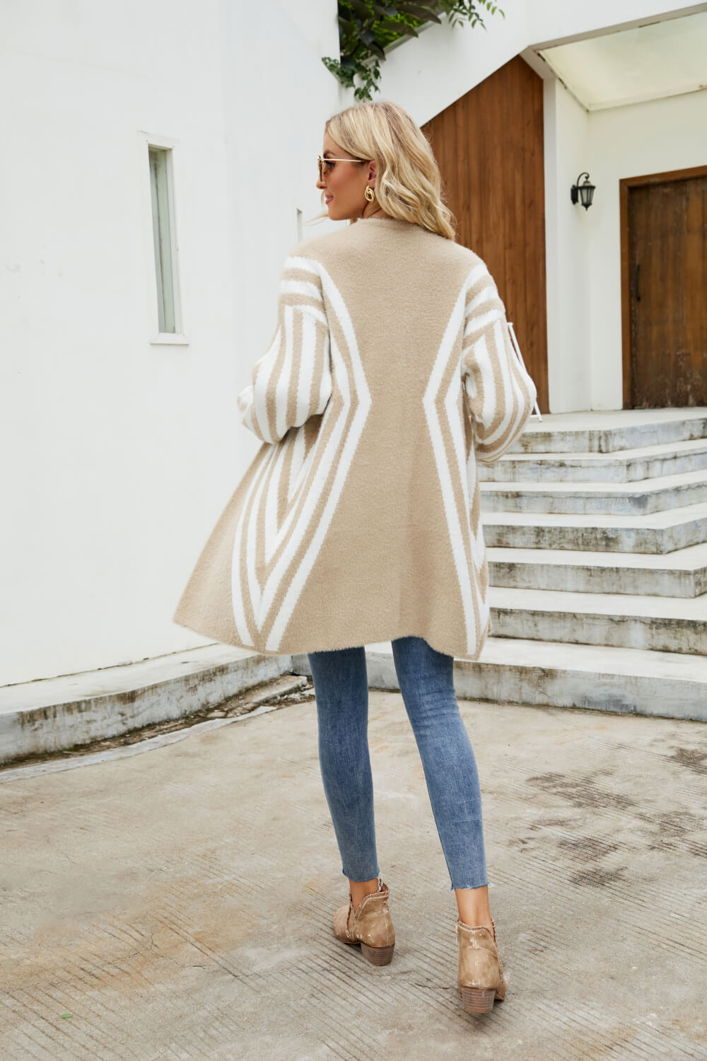 Woven Right Two-Tone Open Front Fuzzy Longline Cardigan king-general-store-5710.myshopify.com