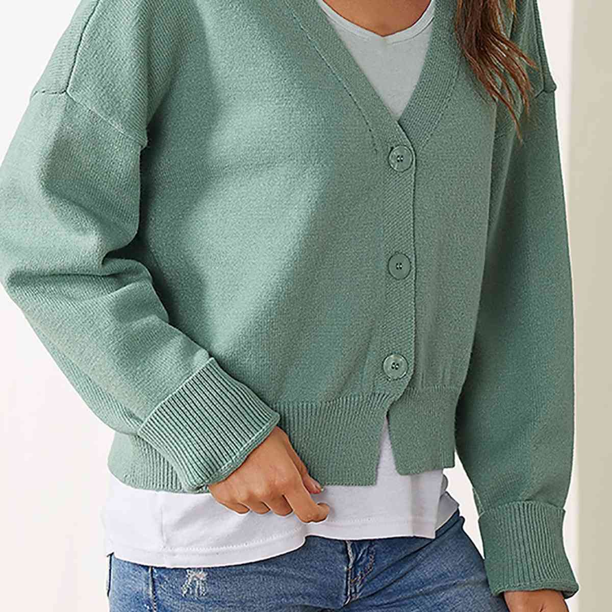 Dropped Shoulder Half Button Cardigan king-general-store-5710.myshopify.com