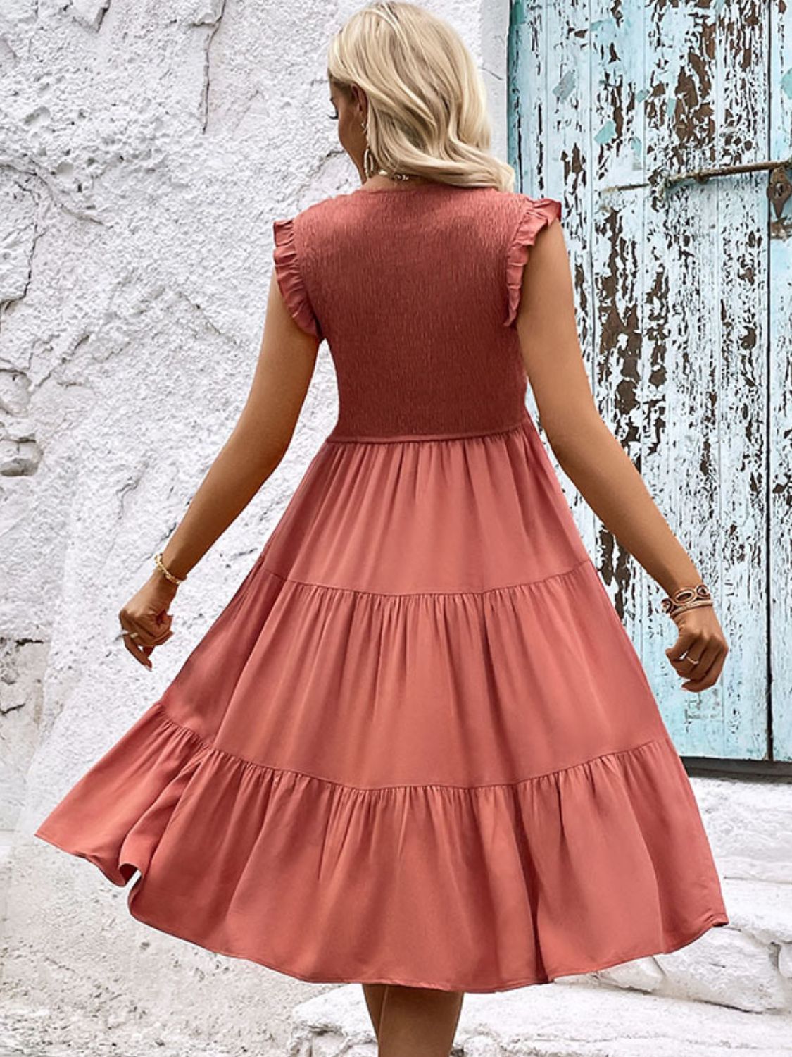 Smocked Round Neck Tiered Dress king-general-store-5710.myshopify.com