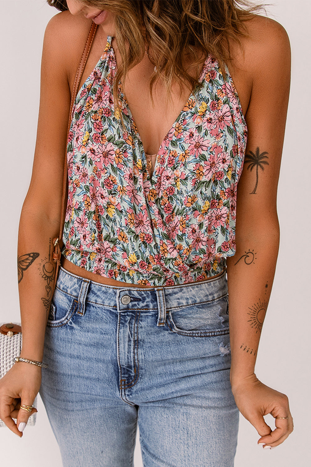 Floral Surplice Neck Top king-general-store-5710.myshopify.com