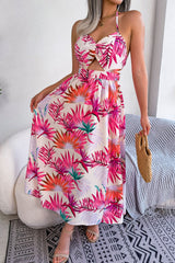 Botanical Print Tied Backless Cutout Slit Dress king-general-store-5710.myshopify.com