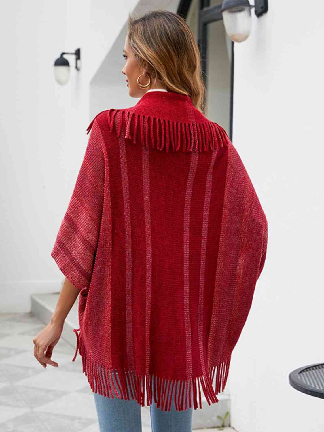 Fringe Detail Open Front Poncho king-general-store-5710.myshopify.com