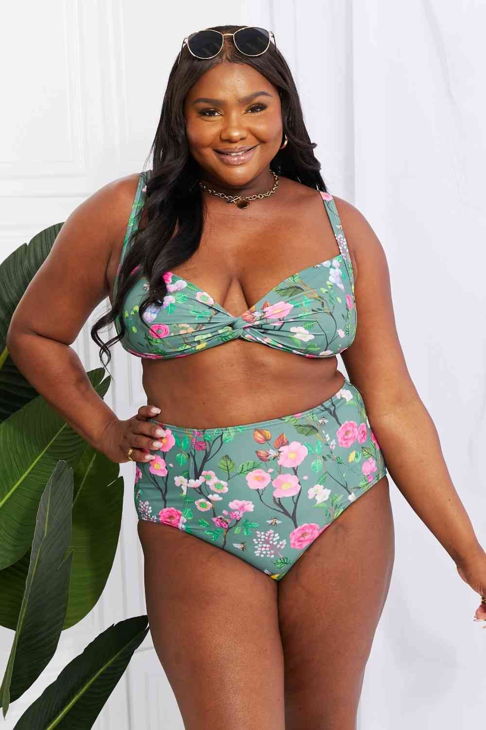 Marina West Swim Take A Dip Twist High-Rise Bikini in Sage king-general-store-5710.myshopify.com