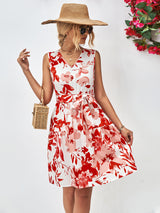 Floral V-Neck Tie Waist Sleeveless Dress king-general-store-5710.myshopify.com