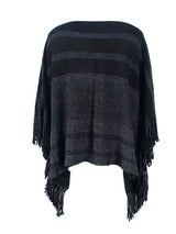 Striped Boat Neck Poncho with Fringes king-general-store-5710.myshopify.com